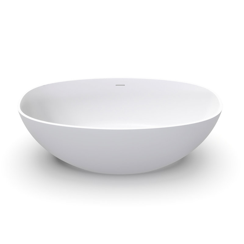 61 Inch Freestanding Soaking Tub, Solid Surface, Matte Finish, Oval Shape, For Bathroom Decoration, Center Drain, Contemporary Luxury, One - Piece, Ergonomic Design Surface Bathtub, Modern Use,