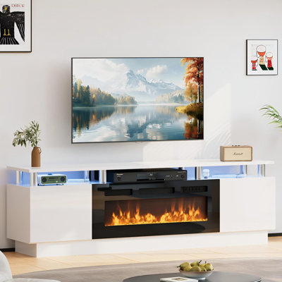 70'' Fireplace Tv Stand For Tvs Up To 80" With 36" Electric Fireplace, Led Light Entertainment Center For Living Room, Bedroom