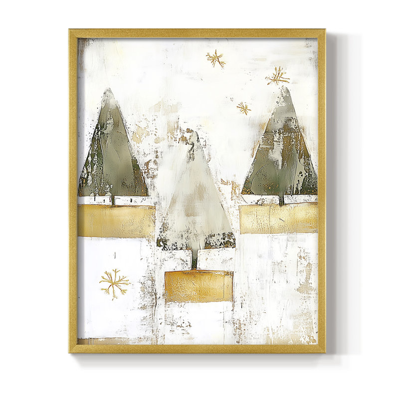 «Christmas Holiday», art encadré DCC-XXVII, bois massif, H 30 po x l 24 po, Doré