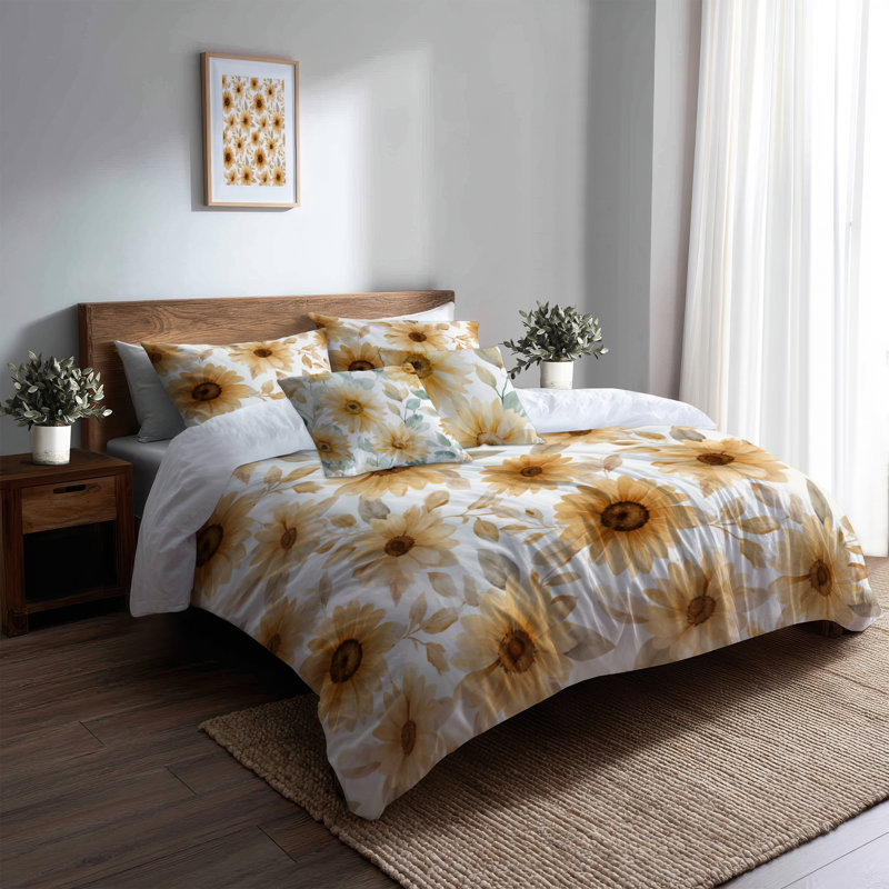 Ensemble d'édredon Country Farmhouse 6 pièces - Ensemble d'édredon jaune doux tournesol, King Comforter + 5 Additional Pieces