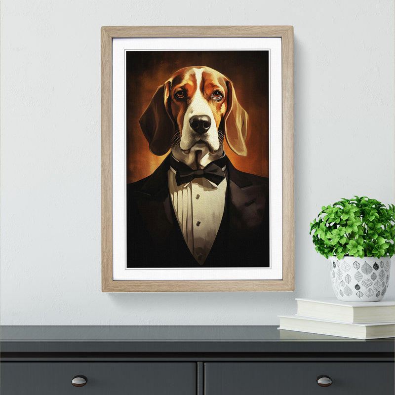 Beagle Art Deco Art - Framed Print, 46cm H x 34cm W, Oak Framed