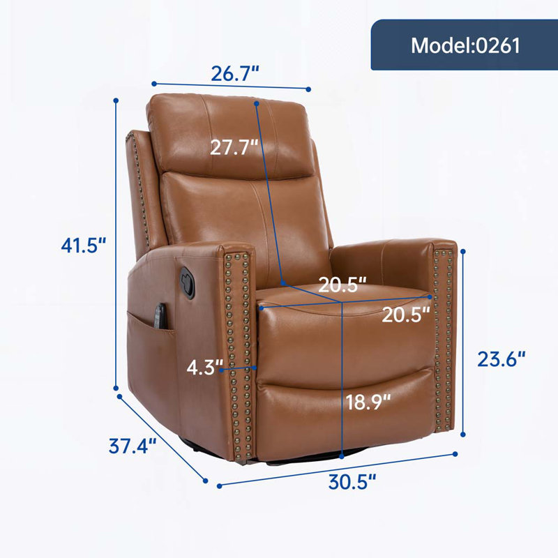 Fauteuil inclinable manuel pivotant en cuir avec massage thermique, Brun jaune