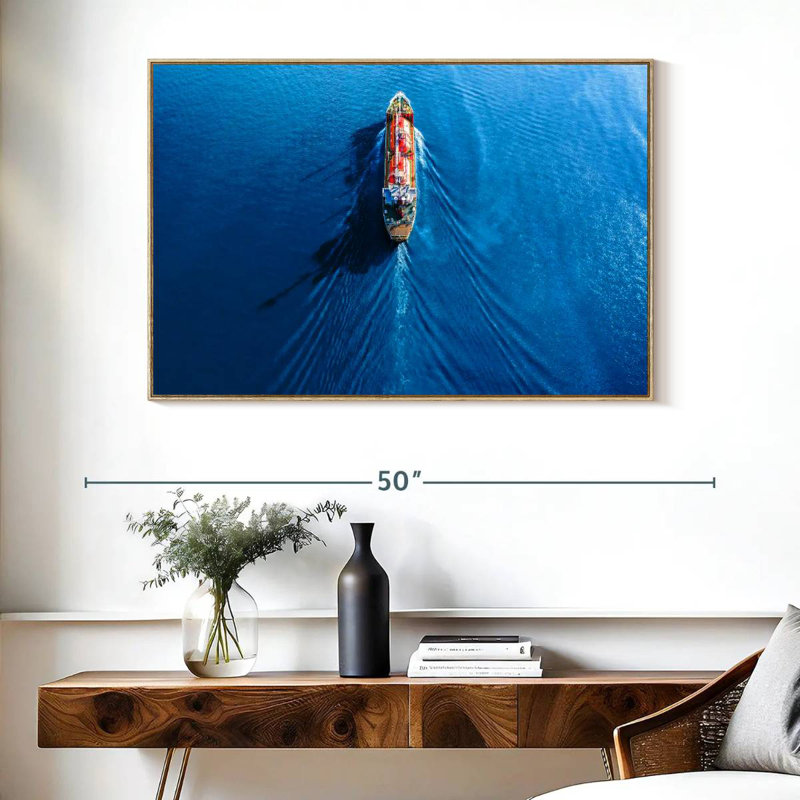 Sailing Tanker, Floating Frame Natural Wood, 40" X 27"