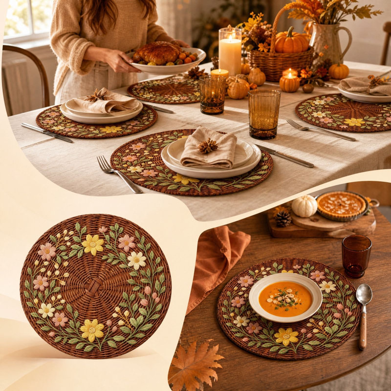 Ensemble de 8 embrasses de rideaux, napperons ronds à dégradés assortis, résistants à la chaleur, imperméables et réutilisables, pour la cuisine et la salle à manger, accessoires de décoration intérieure.
