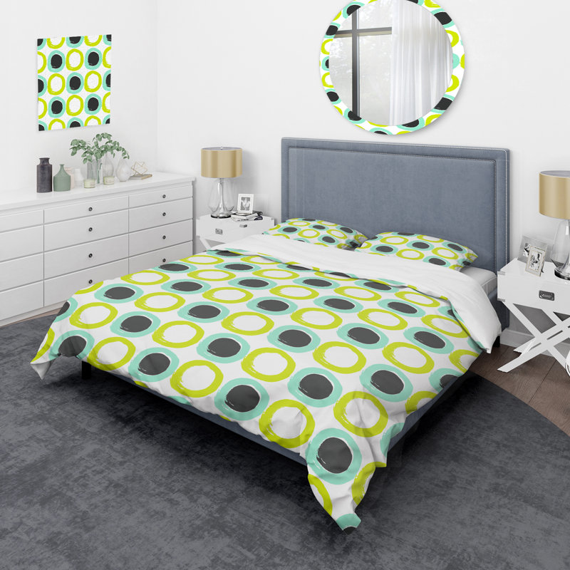Blue and Green Circle Pattern - Abstract Duvet Cover Set - Microfiber Polyester, Twin Duvet Cover + 1 Standard Sham