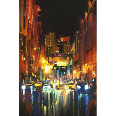 Ville de nuit sous la pluie avec des reflets sur la rue humide