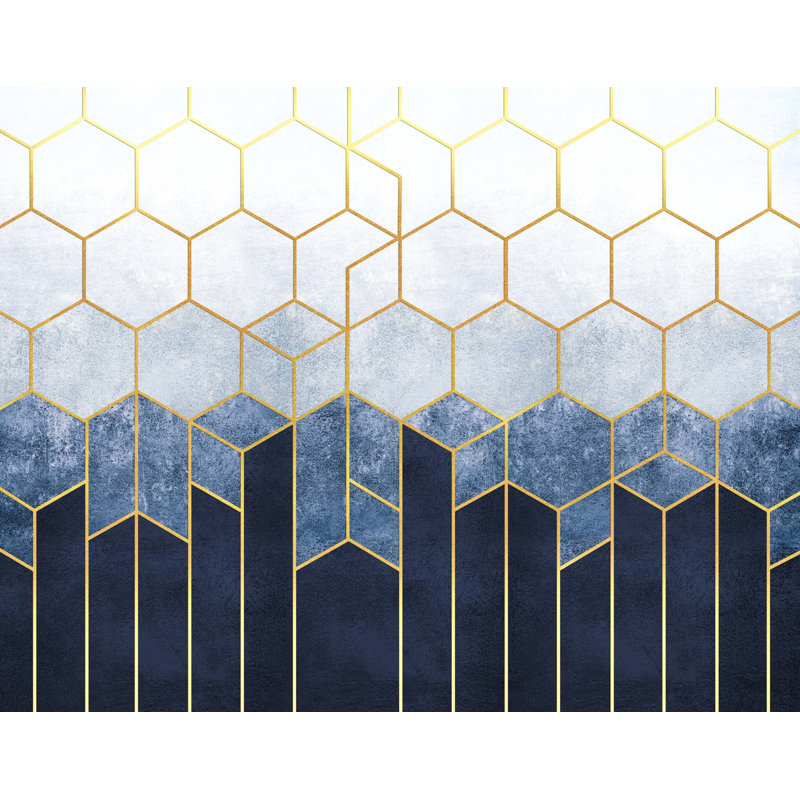 Murale Crionna Hexagons sur fond avec éléments, l 35 po x L 55 po