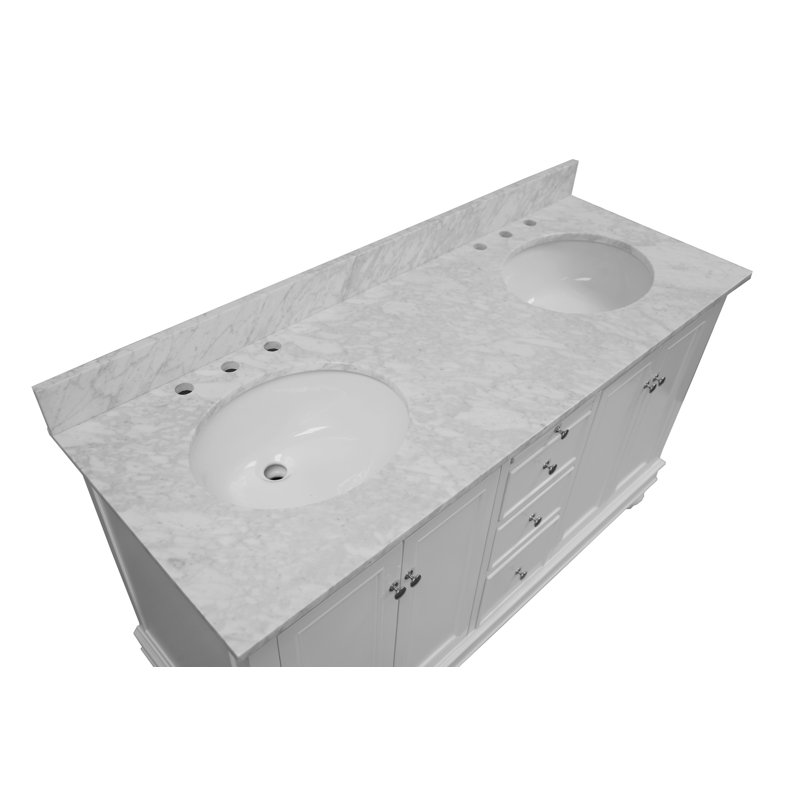 Ensemble de meuble-lavabo double 60 po Ferdinand, Blanc, Marbre de Carrare