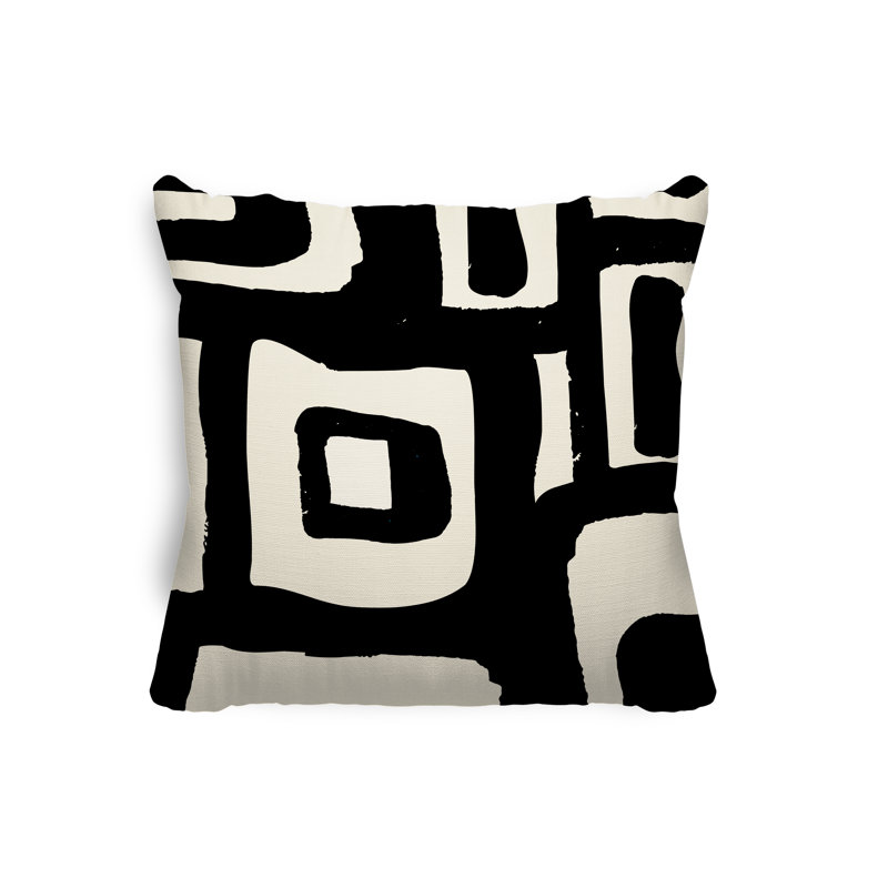Coussin intérieur / extérieur en polyester filé Banksy, 17 po x 17 po, Noir / Blanc cassé
