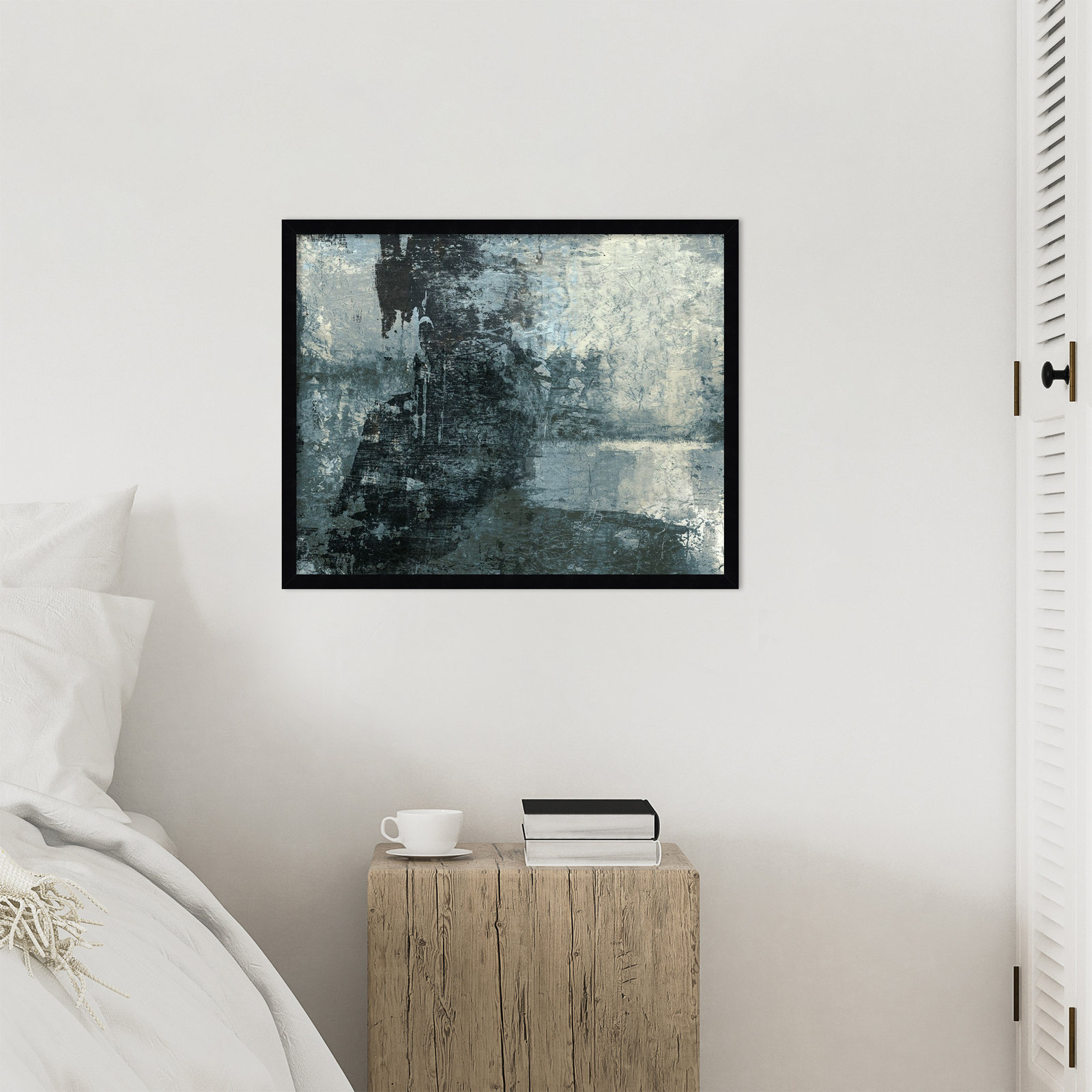 Black and Grey and Blue III by Fresno Wood Framed Wall Art Print, Black, 21" H x 25" W