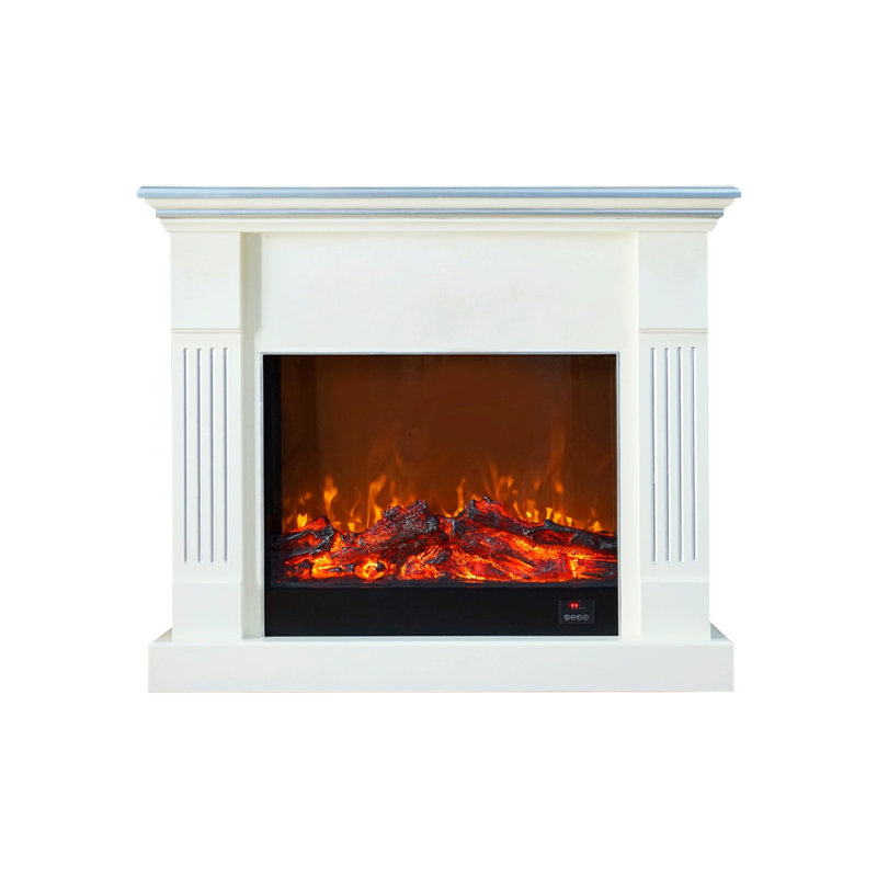 White Solid Wood Electric Fireplace