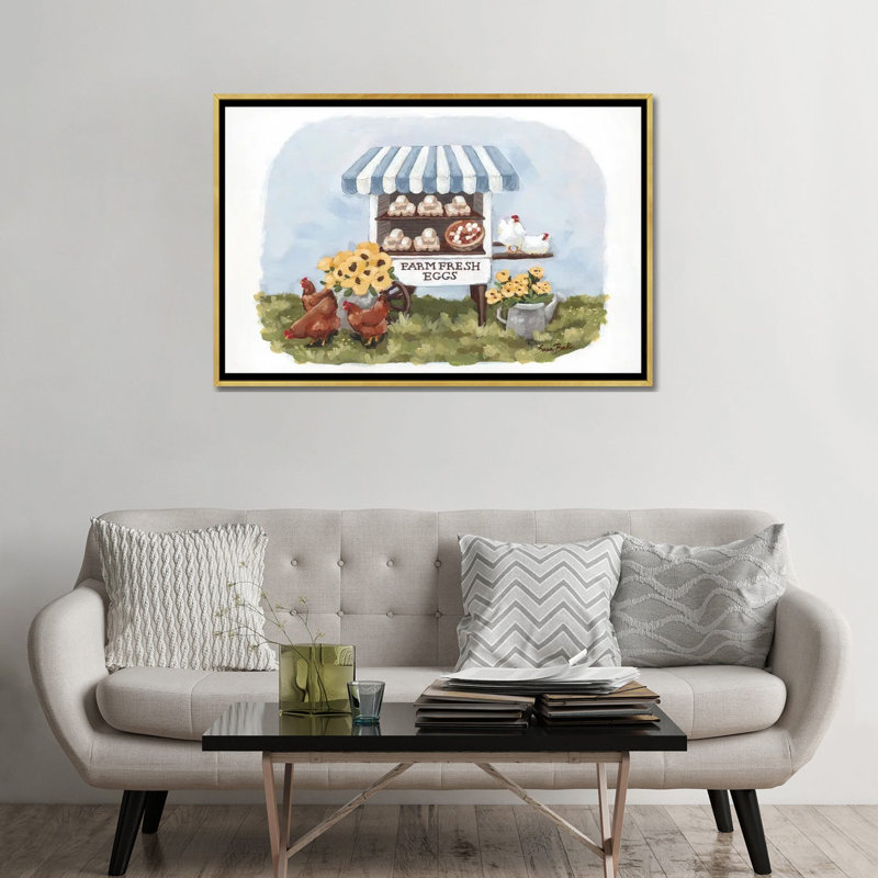 «Farm Fresh Egg Stand», reproduction d'art mural - toile encadrée, 48 po x 32 po, Toile avec cadre, Gold