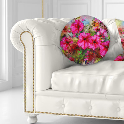 Composition de fleurs mauves, aquarelle - coussin à imprimé floral