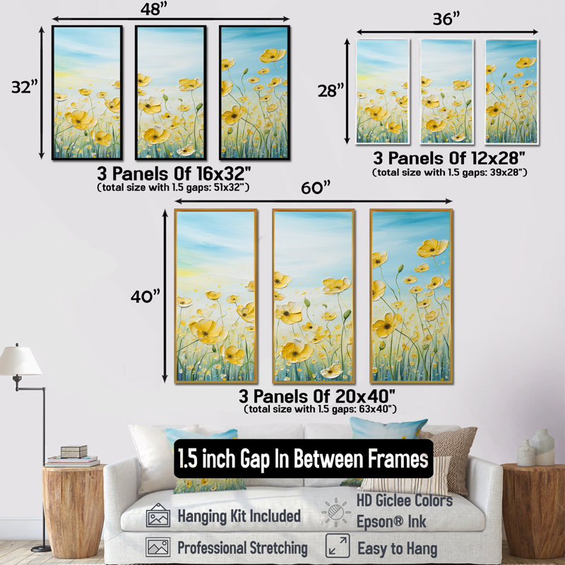 Buttercups Floral Array Field I - Ensemble de décoration murale champ de fleurs, H 28 po x l 36 po x P 1 po