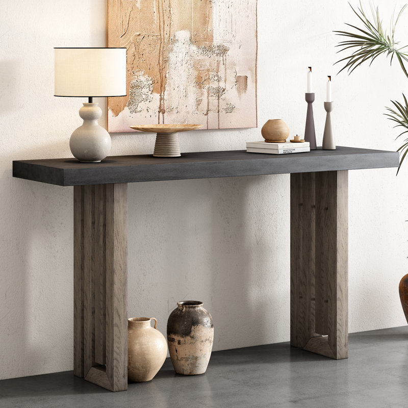Console élégante avec cadre et placage de chêne - Gris élégant pour le vestibule, Gris