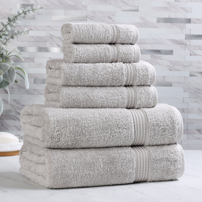 Oleg Heritage Egyptian Cotton Absorbent Luxury 6 Piece Bathroom Towel Set, Silver