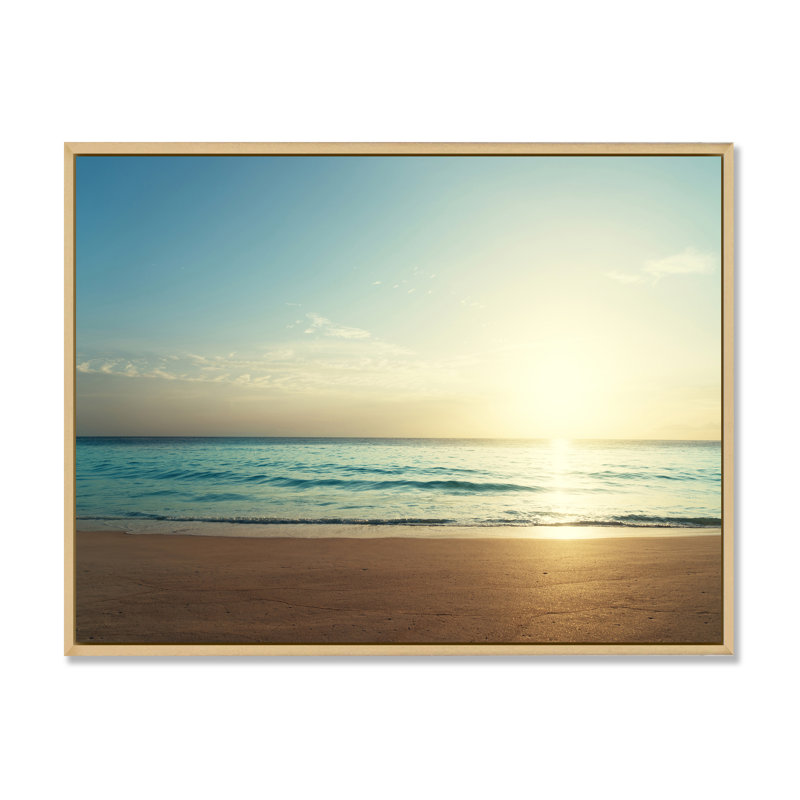 " Sunset On Seychelles Beach ", Maple Floater Framed, 30" H x 40" W x 1.5" D