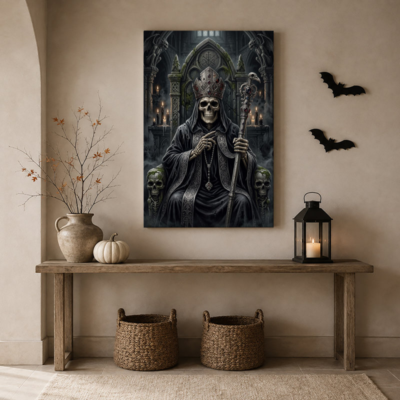 «Skeleton Bishop on Throne in Dark Gothic», art mural sur toile, H 18 po x l 12 po