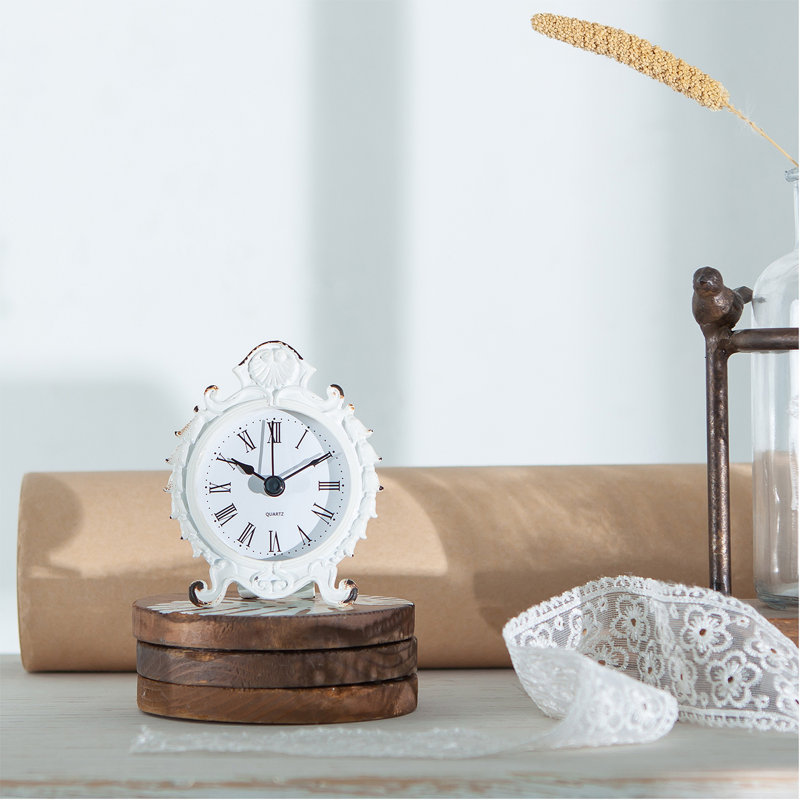 Horloge de table analogique à quartz, Blanc