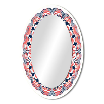 Exquisite Mandala In Retro Blue And Orange III - Pink Bohemian Oval Wall Mirror