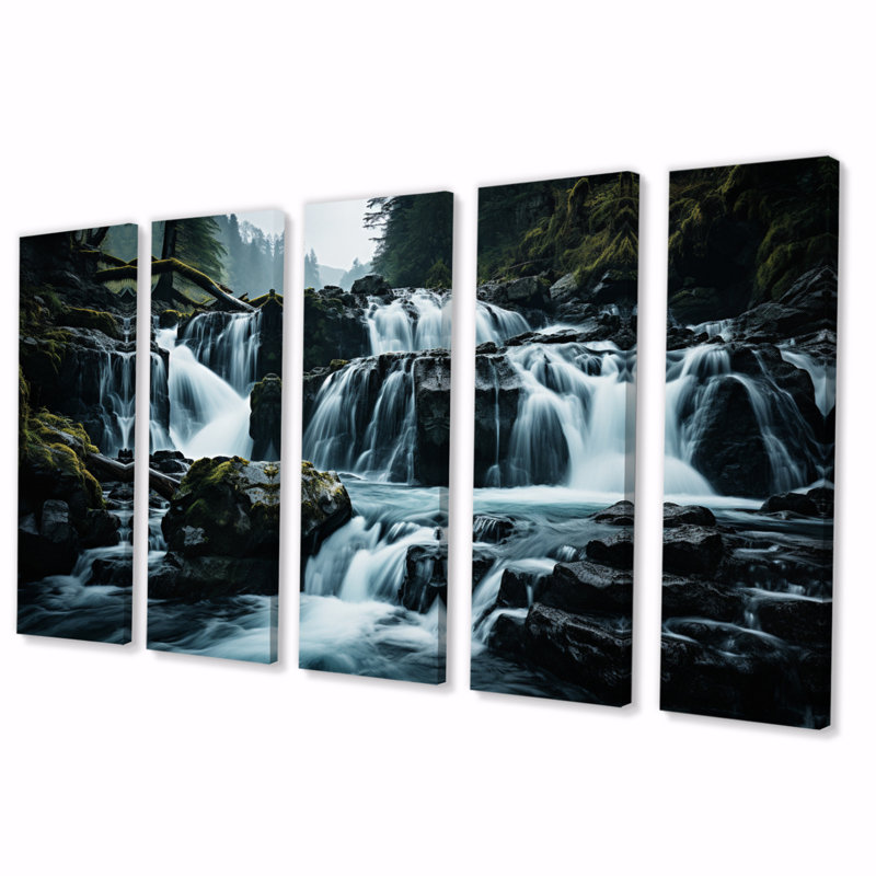 Cascade éternelle II - impression sur toile de paysages - 5 panneaux égaux