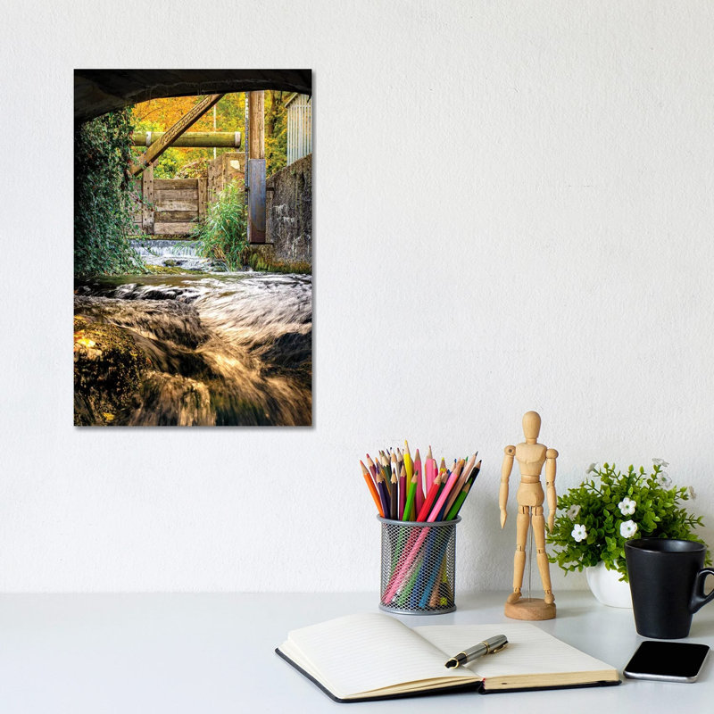 Small Waterfall River Under The Bridge By Nik Rave - Wrapped Canvas Art Prints by Nik Rave - Wrapped Canvas Gallery-Wrapped Canvas Giclée