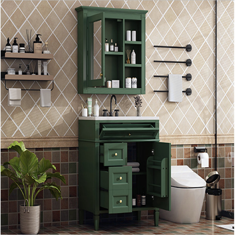 Ensemble de meuble-lavabo autoportant 30 po avec lavabo supérieur, meuble-lavabo moderne avec 2 tiroirs et tiroir basculant, meuble-lavabo autoportant avec miroir et meuble-lavabo simple