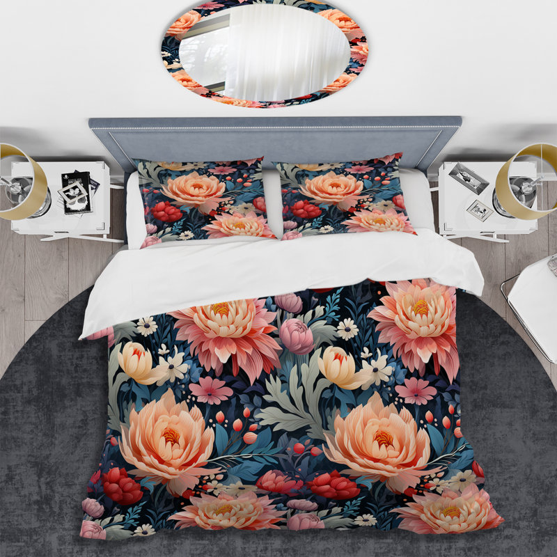 Ensemble de housse de couette à motif floral II, Housse de couette pour grand lit et 2 taies décor