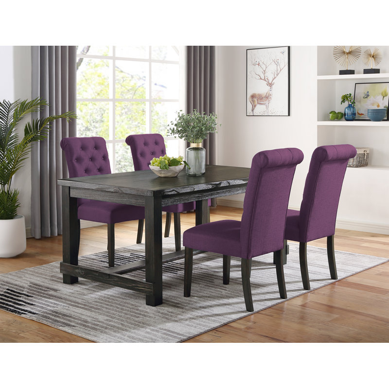 Leviton Urban Style Wood Turned-Leg Dining Set, Purple, 5 Pieces: Table, 4 Chairs