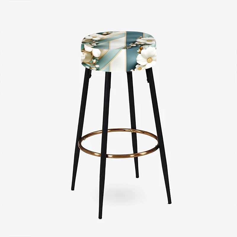 Ensemble de 2 tabourets de bar blancs à motif floral rayé