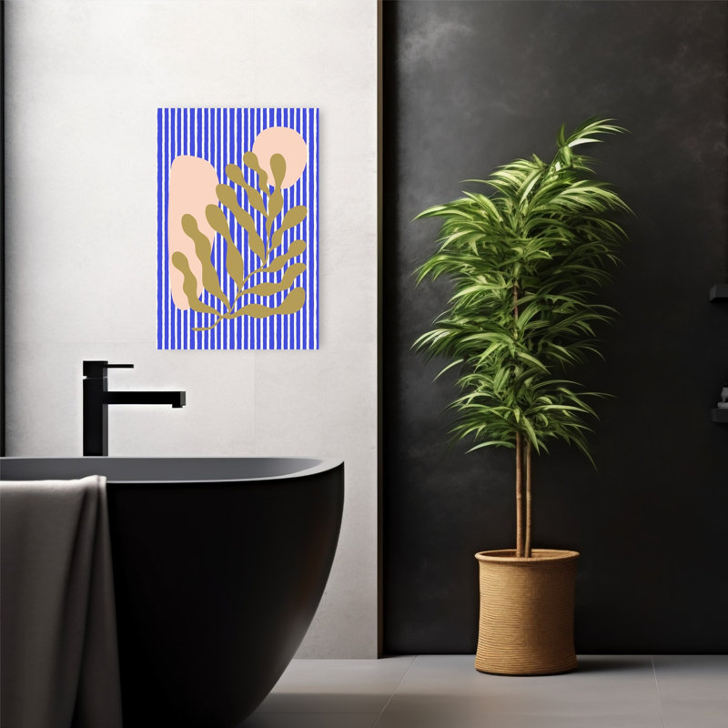 «Blue Stripe», reproduction botanique abstraite audacieuse de plante côtière contemporaine, 24" H x 16" W