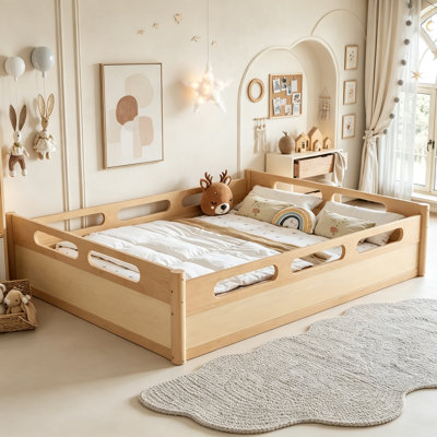 Lit pour enfant Montessori avec garde-corps de sécurité, lit plateforme en bois à profil bas pour dormir et jouer
