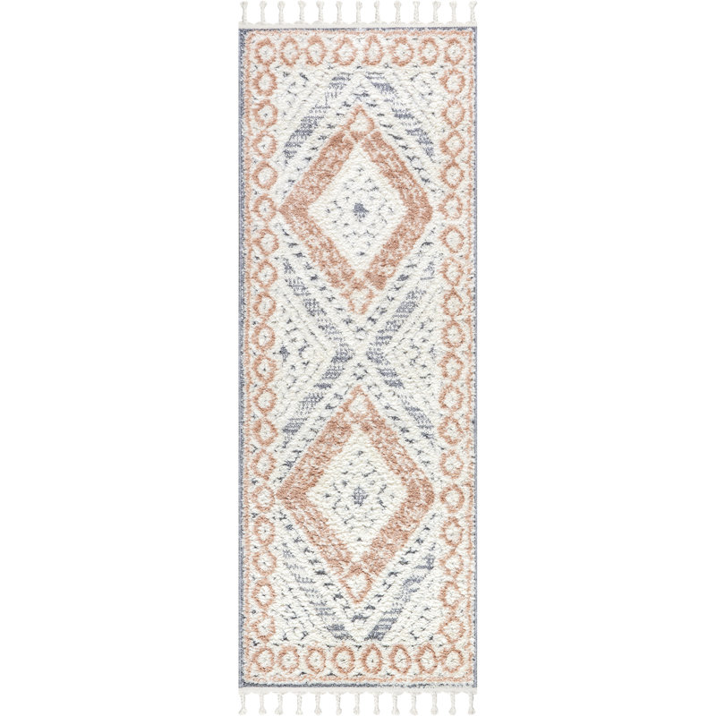 Acacia Raised Diamond Tasseled Area Rug, Runner 2'6" x 6'