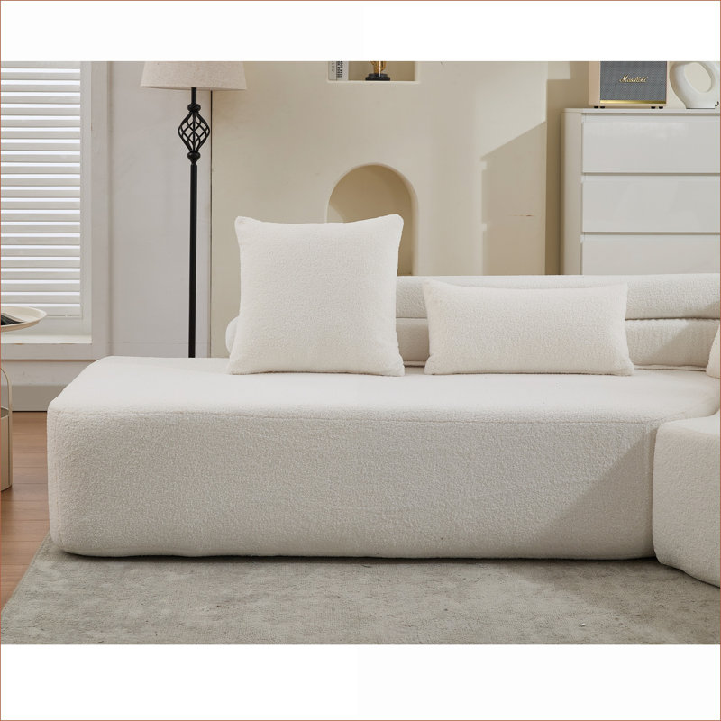 Louis 128-Inch Cloud Boucle Fabric Boneless Sectional Sofa, Beige Polyester