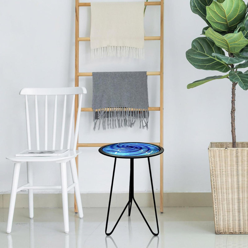 Side Table Round End Table Metal Side Table Outdoor Porch Table For Indoor Balcony Furniture Decor, Blue