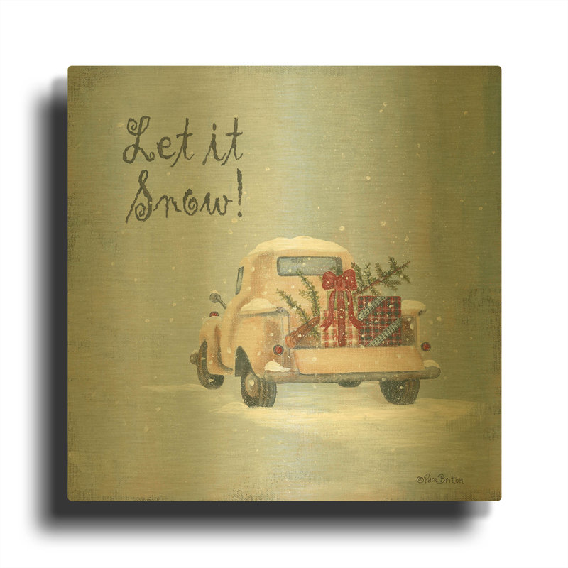 «Let It Snow» par Pam Britton, art mural en métal doré, 12 po x 12 po, 12 po x 12 po