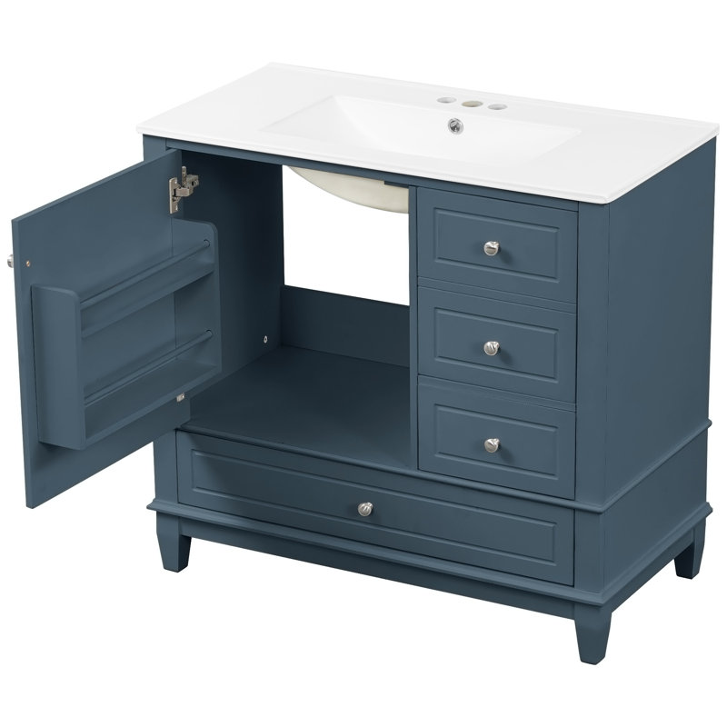 Velano  36-Inch Freestanding Vanity with Ceramic Sink MDF and Solid Wood Construction