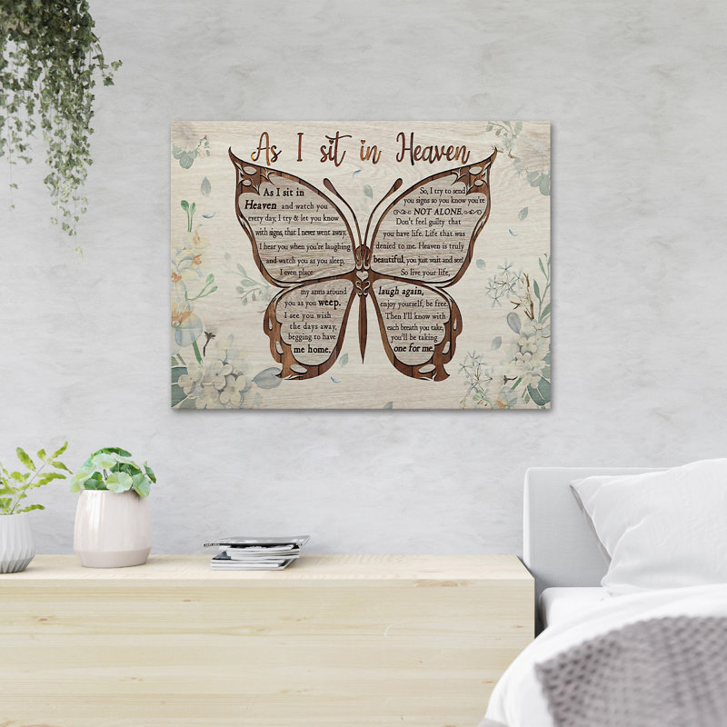 «Butterfly On Flowers Context - As I Sit In Heaven», reproduction d'art graphique sur toile tendue