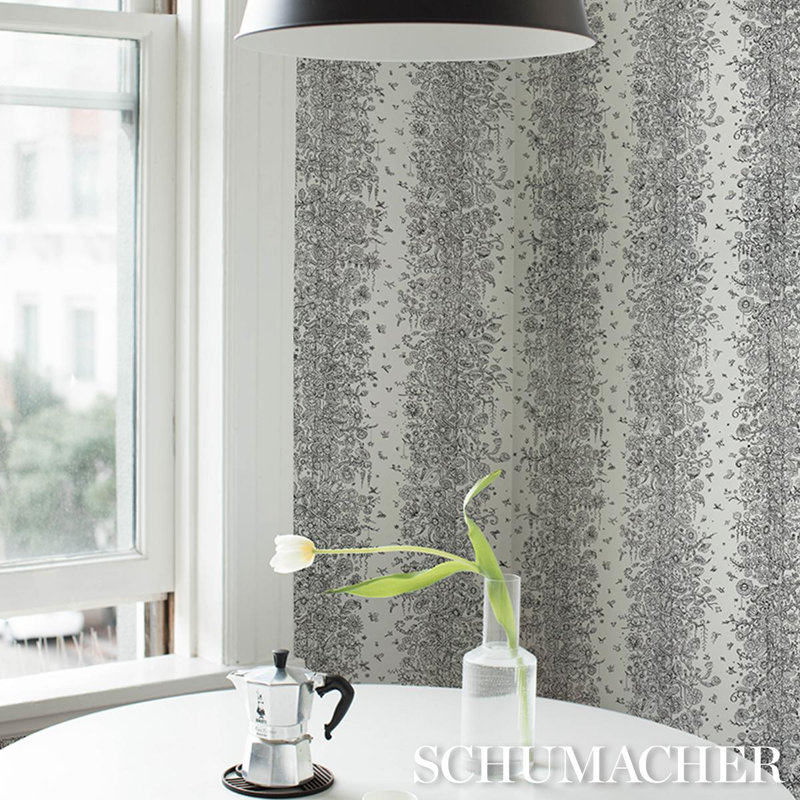 Schumacher X The New Yorker Edward Steed's Towers Of Flowers Wallpaper, Black/White