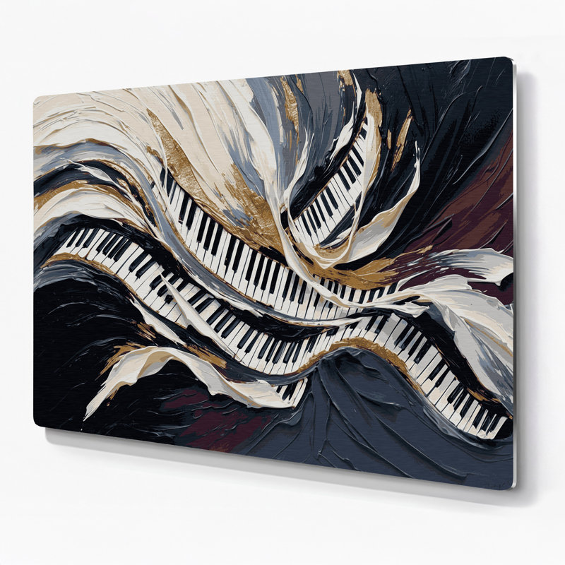 «Music Piano Key Patterns», art mural en métal gris, H 16 po x l 20 po