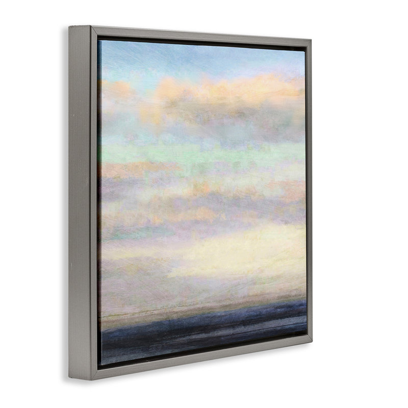 «Cloudy Abstract Bay Scene» par Suzanne Nicoll, Cadre flottant gris lustré, H 18 po x l 18 po