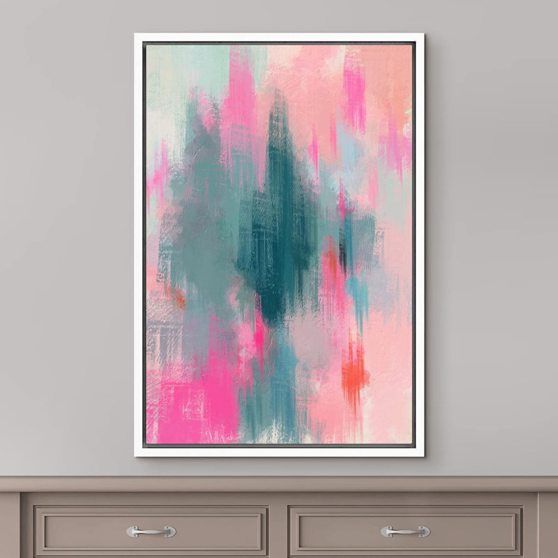 Aquarelle néon rose bleu, Blanc, H 24 po x l 16 po x P 1,5 po