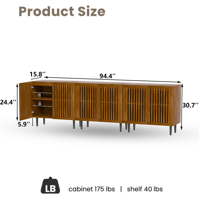 Armoire de rangement moderne Hessle avec tablettes réglables, armoire en bois pour cuisine, salle à manger, cuisine, salon