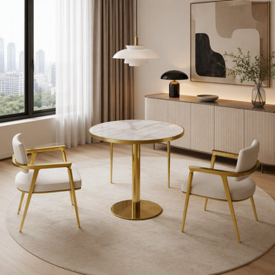 Modern Tulip Dining Table, Sintered Stone Tabletop with Luxury Faux Marble Print, Stainless Steel Bracket Base, Scratch & Wear Resistant, Waterproof Surface, Ideal for Indoor & Outdoor Use