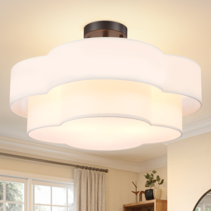 Plafonnier avec abat-jour tambour en tissu