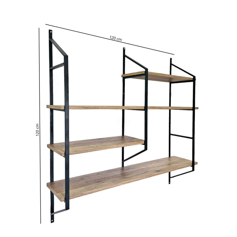 Modern Wall Shelf, Black & Atlantic Pine, 47.2 x 47.2 x 11.0 inches | 100% Melamine Coated Particle Board & 100% Metal Frame, Sturdy Design | Perfect for Home or Office, Stylish Industrial Decor