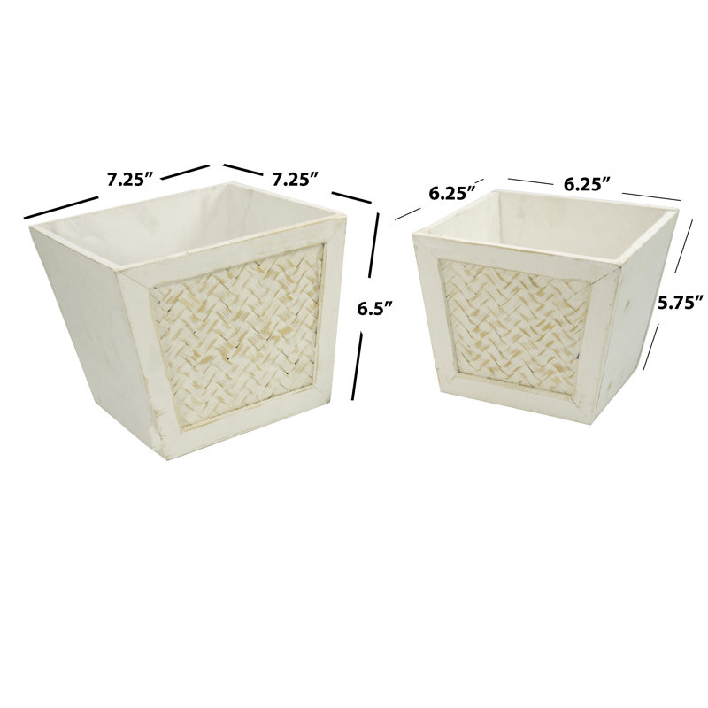 Noam Handmade Wood Pot Planter, White
