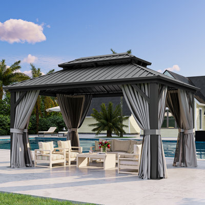 Aluminum Permanent Patio Gazebo with Double Roof