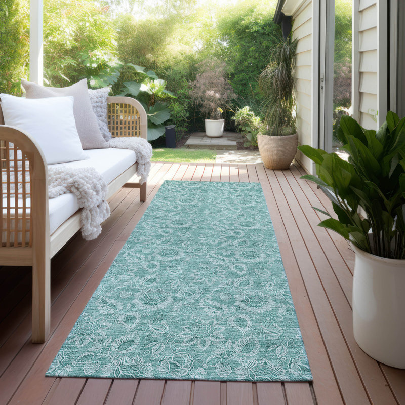 Washable Floral Indoor / Outdoor Rug, Runner 2'3" x 7'6"