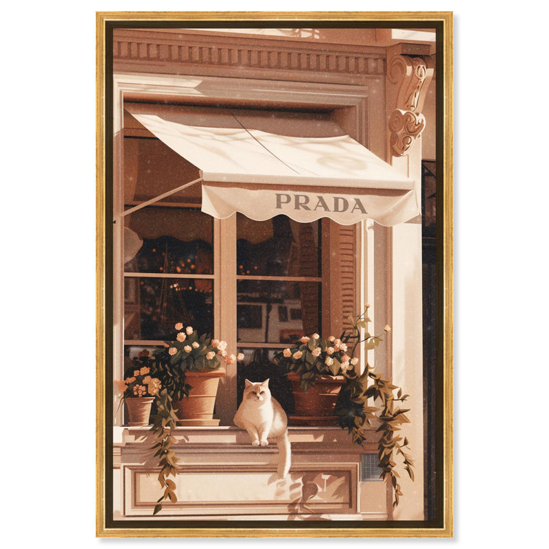 «Cat at the Store Window Canvas» par Art Remedy, Cadre doré, H 31 po x l 21 po